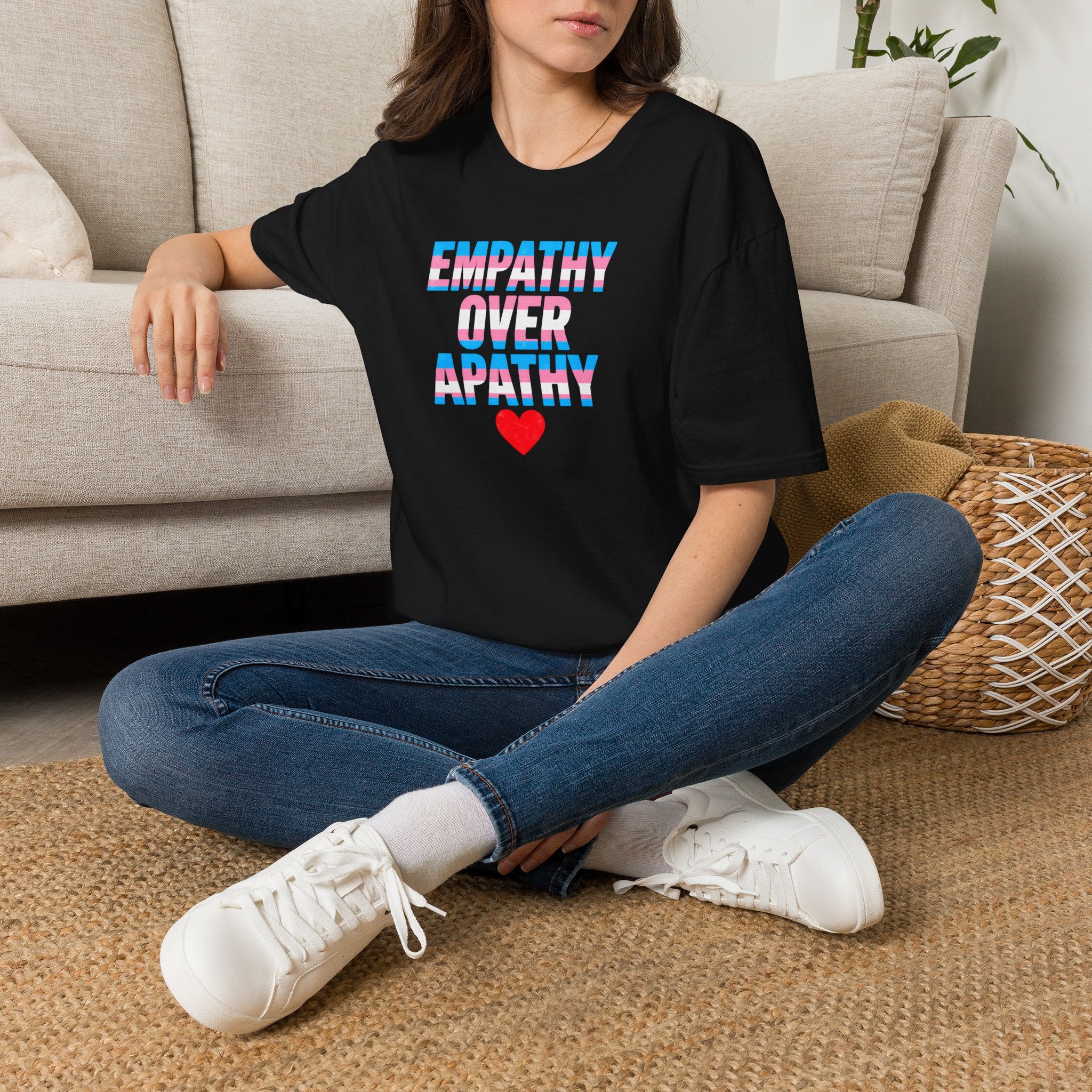 Empathy Over Apathy T-Shirt — Trans Flag Heart Pride Tee