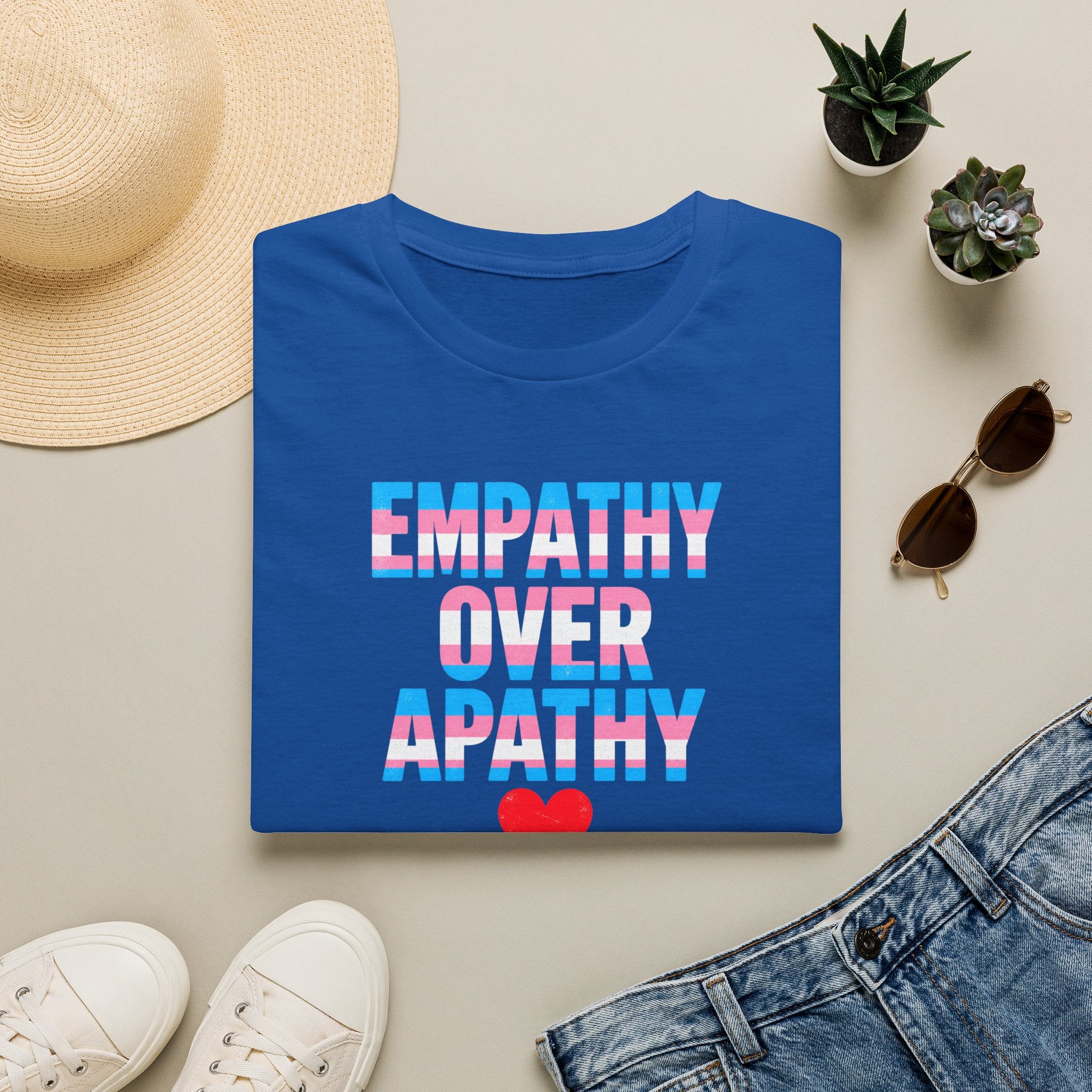 Empathy Over Apathy T-Shirt — Trans Flag Heart Pride Tee