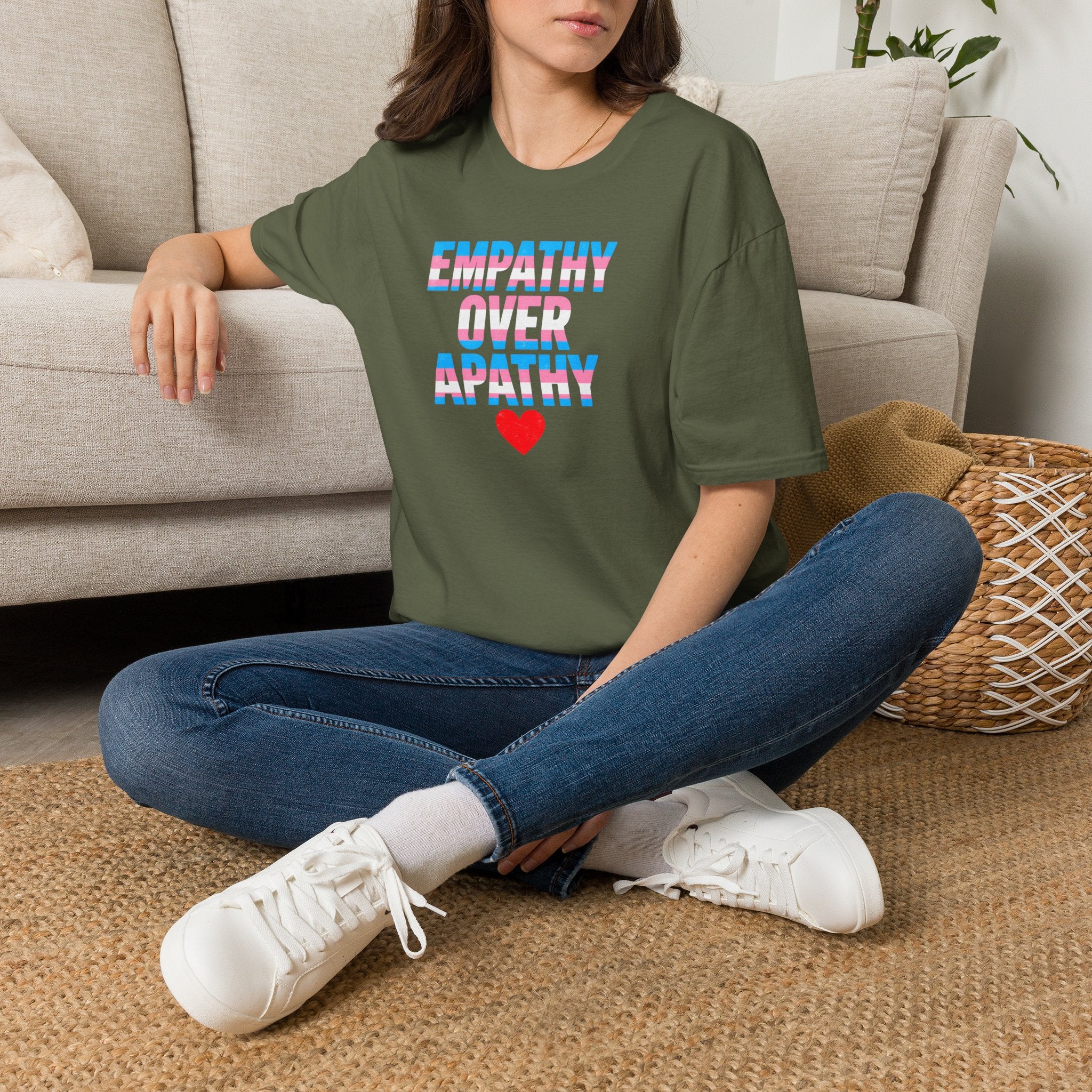 Empathy Over Apathy T-Shirt — Trans Flag Heart Pride Tee
