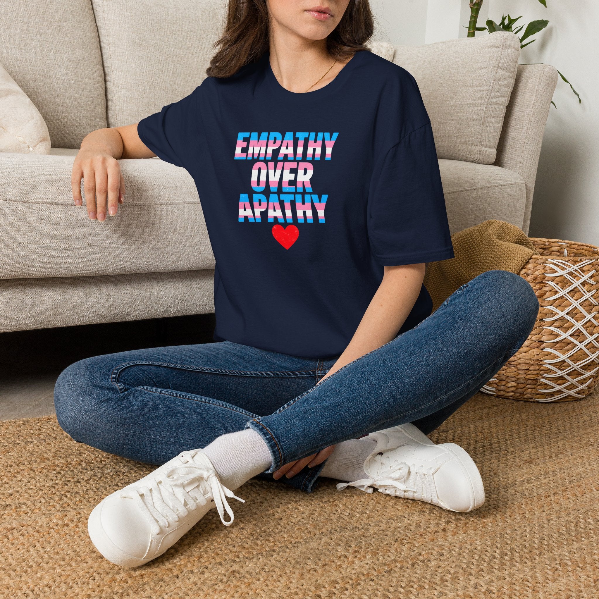 Empathy Over Apathy T-Shirt — Trans Flag Heart Pride Tee