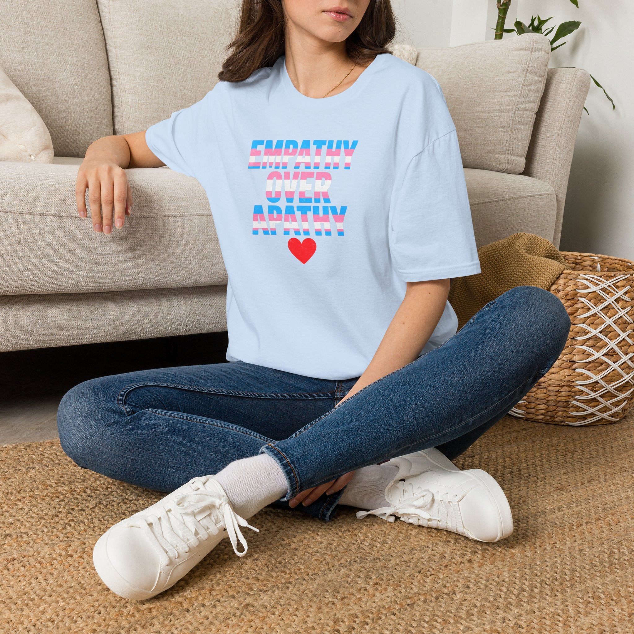 Empathy Over Apathy T-Shirt — Trans Flag Heart Pride Tee