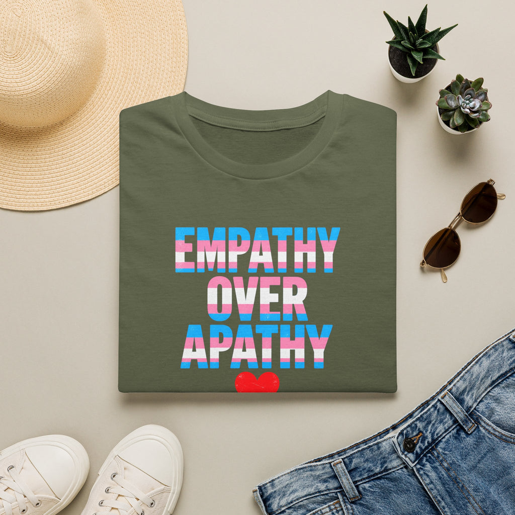 Empathy Over Apathy T-Shirt — Trans Flag Heart Pride Tee